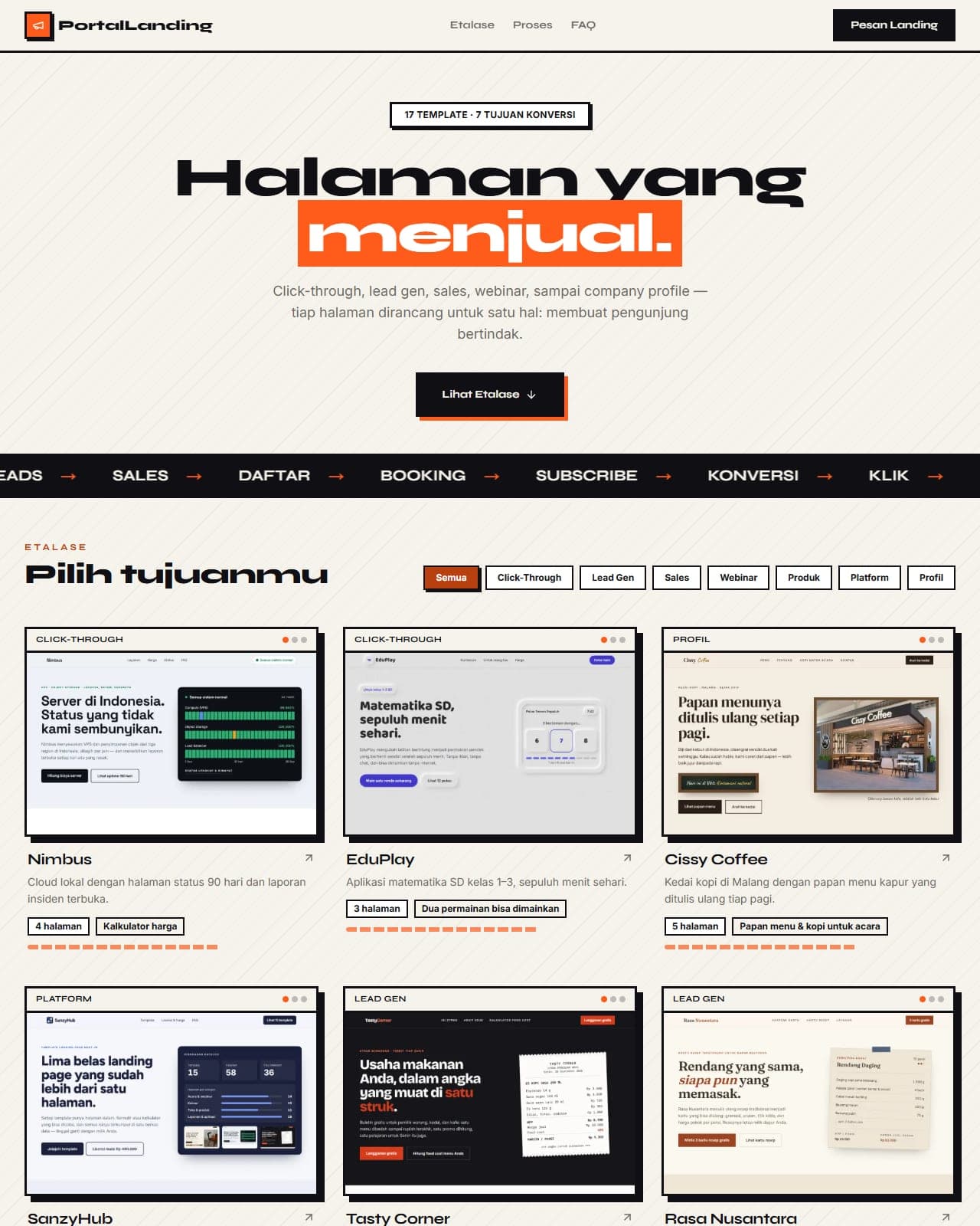 Preview of the Landing Pages gallery