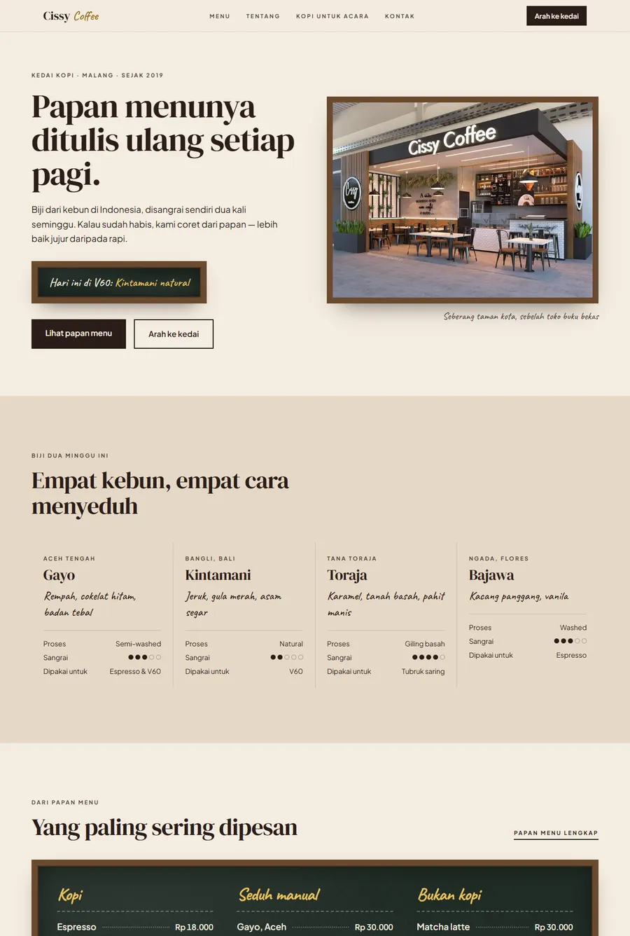 Tangkapan layar demo Cissy Coffee